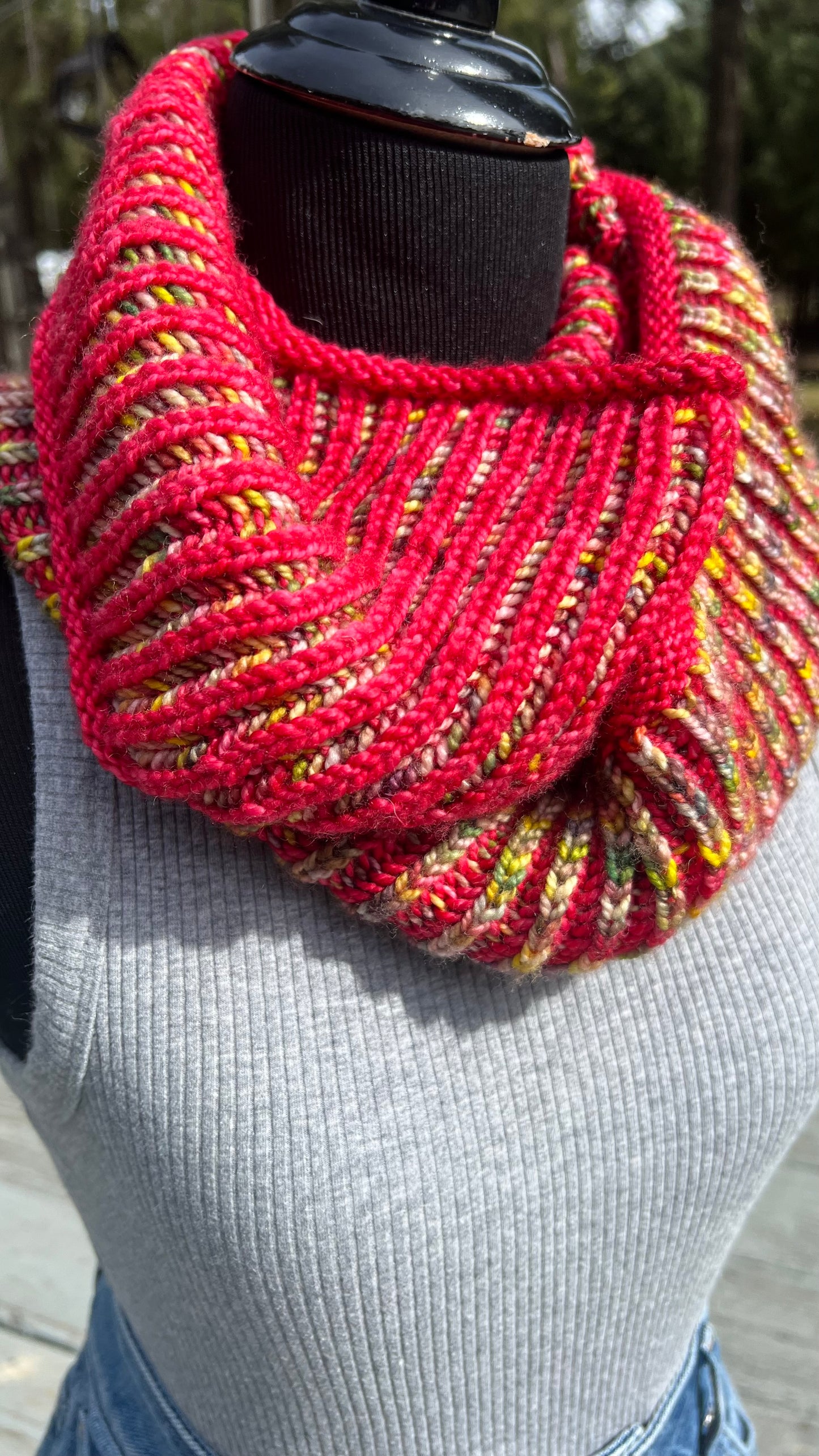 Red and yellow Mobius cowl/Wrap